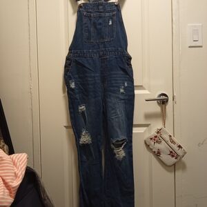 Wax Jean Distressed Blue Denim Overalls